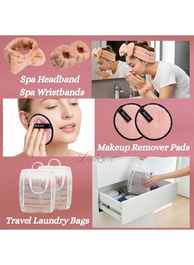 Luxebevy 14-Piece Spa Bath Gift Set for Women – Luxury Pink Coral Fleece Towel Wrap, Hair Towel, Loofah, Back Scrubber, Makeup Pads & More – Premium Bathroom Accessories Gift Box for Birthday & Valentines Day - Image 5